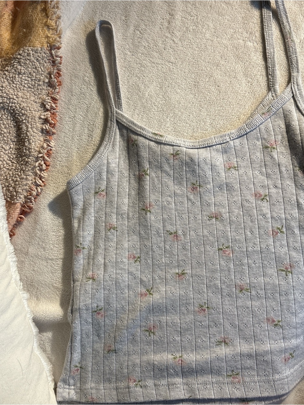 Brandy Melville Light Gray Ribbed Cami with Pink Rose Print